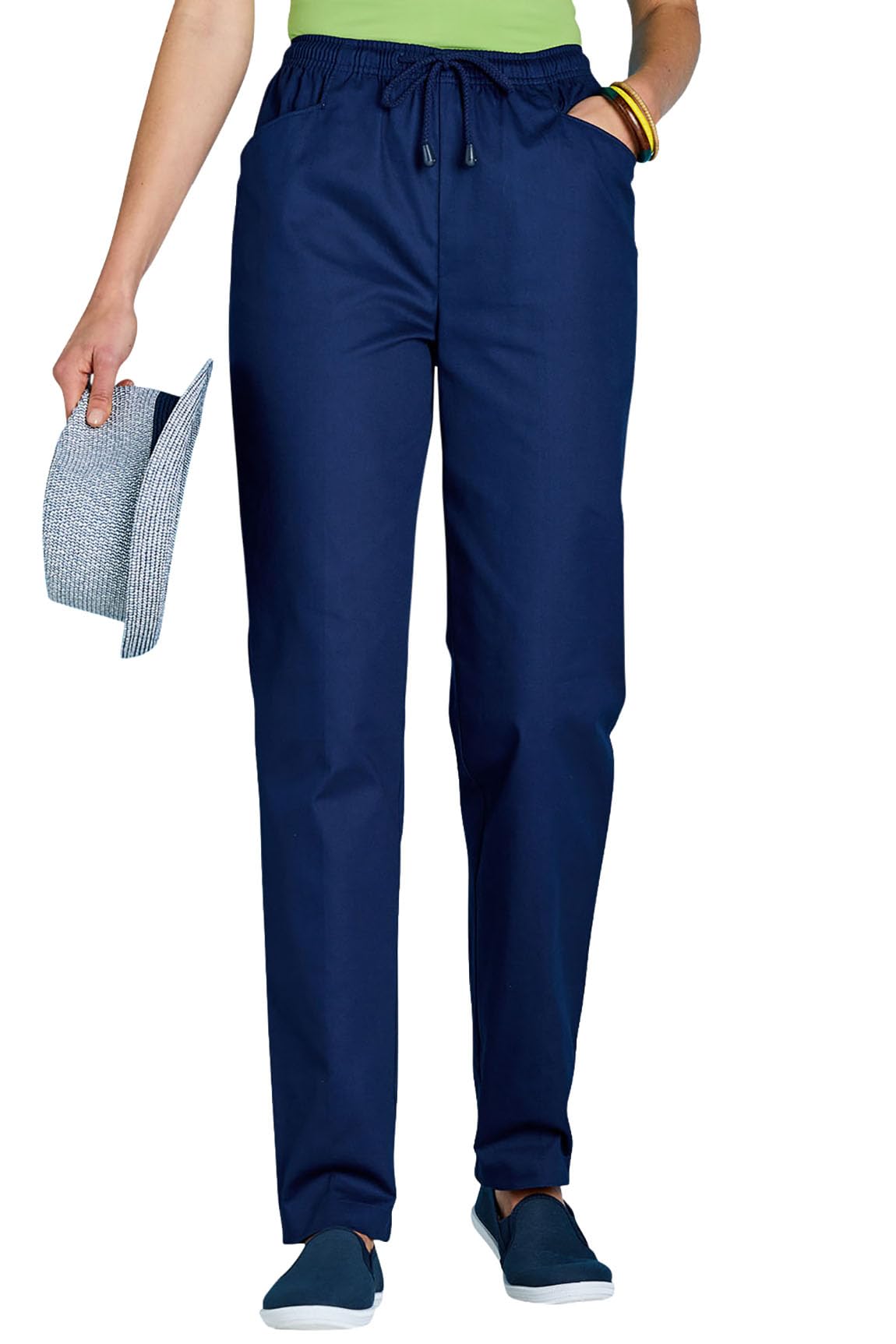 Ladies Quality Cotton Trousers with Drawcord 14 UK/29"Leg Navy