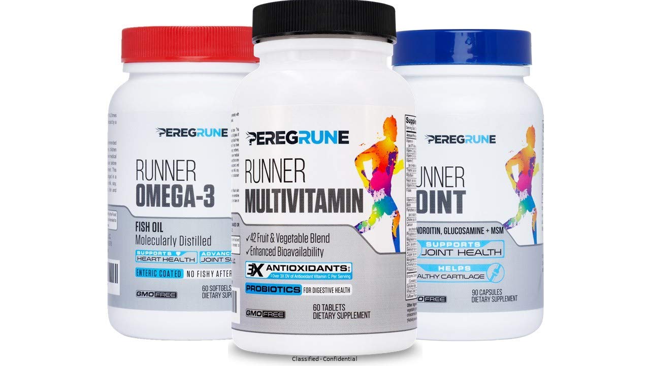 PEREGRUNE Runner Vitamin, Joint Support, & Omega-3 Bundle (1 Month Supply): Engineered Running Suppl