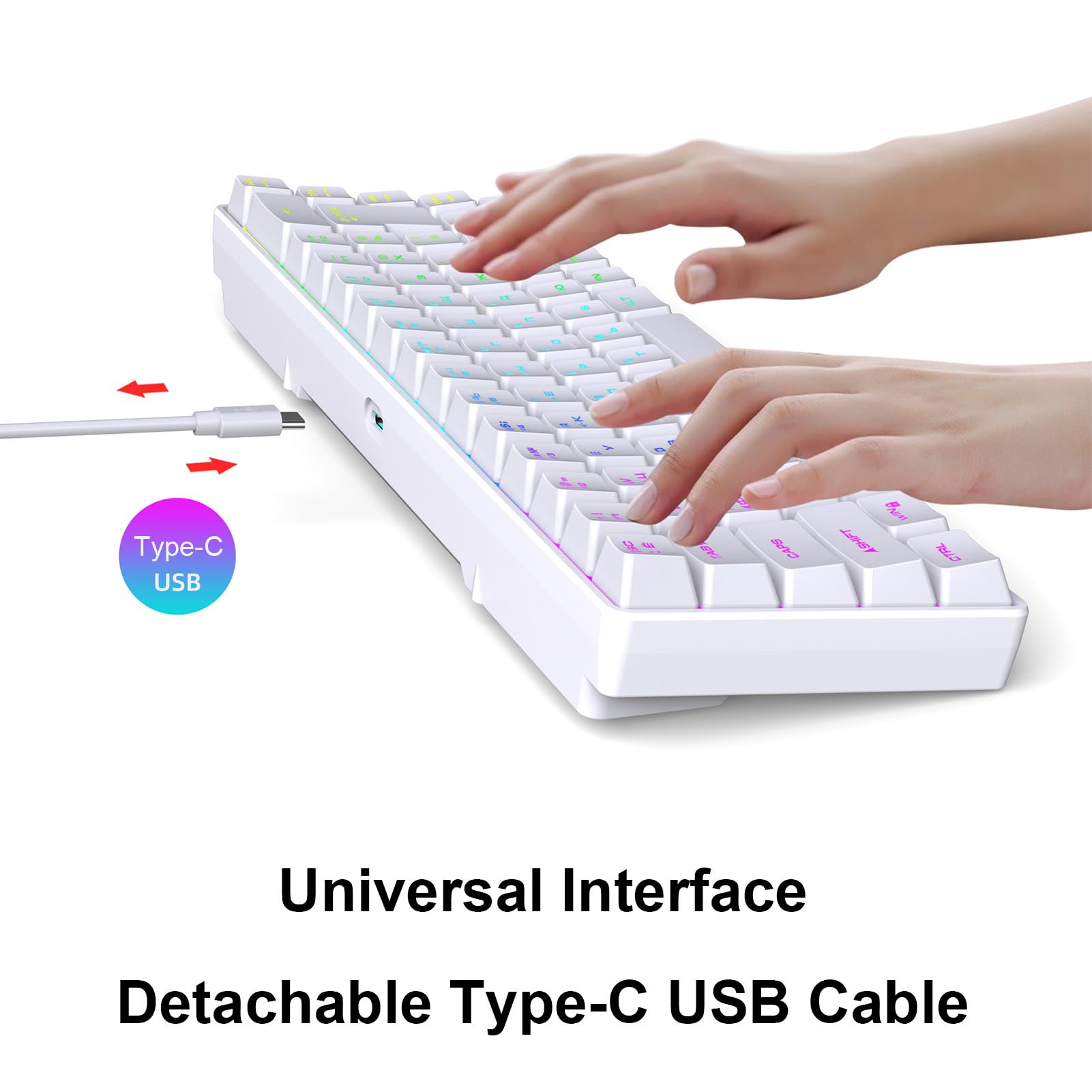 Annadue 68 Kluczowa Rosyjska Angielska Klawiatura Gier, Odwrotna Klawiatura Mechaniczna RGB z 18 Trybami Oświetleniowymi, USB Podłączonymi dla Graczy na PC (WHITE)