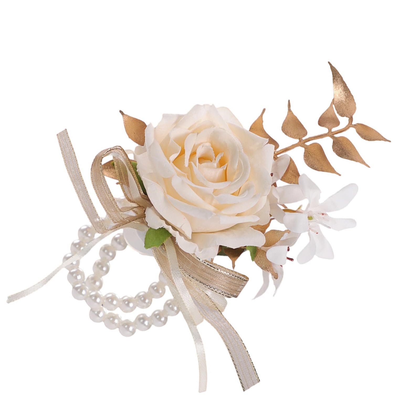 HDOYTXXM Golden Bridal Wrist Corsage Chest Flower for Wedding Bouquet Champagne Tone Bride Dressingup Accessory Bridal Silk Corsage