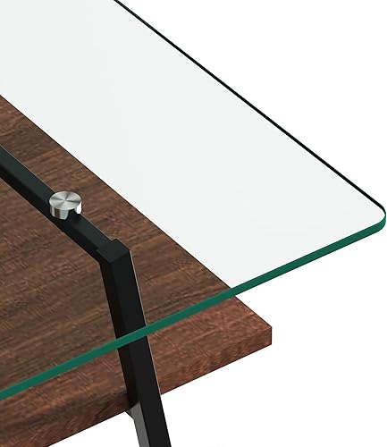 Miniatura 38 de Mesa de centro de cristal para sala de estar, mesa de centro de 2 niveles de mediados de siglo, mesa central con parte superior de vidrio templado