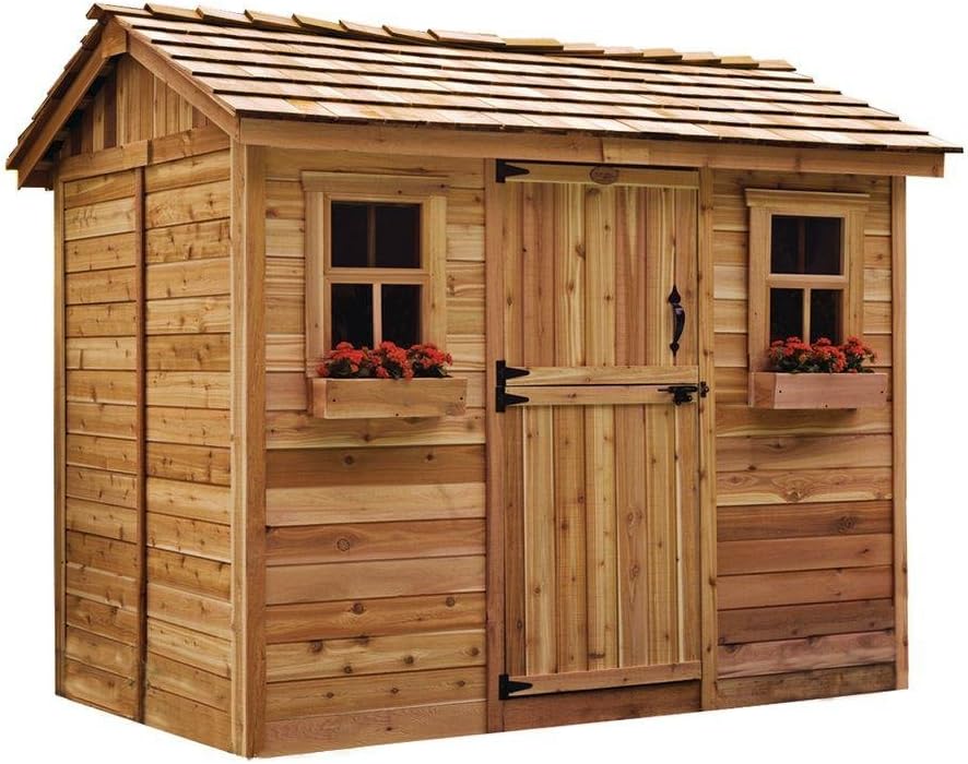 Cabana Cedar Shed 12 x 8 with Cedar Roof, Dutch Door, 2 Functional Windows with Screens