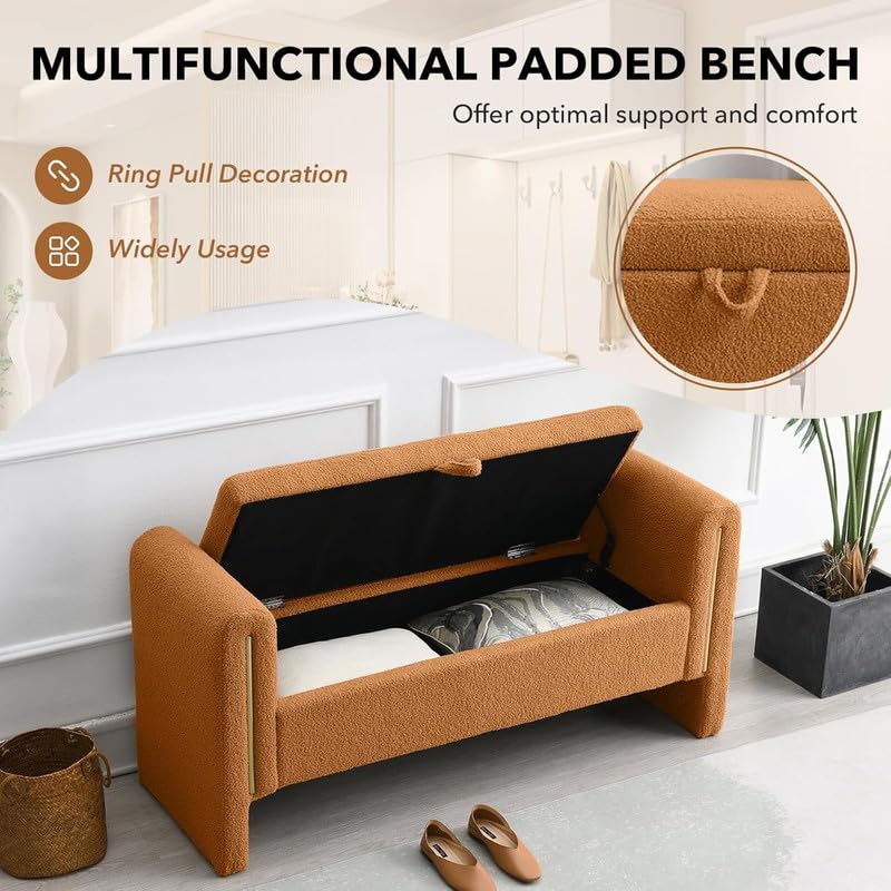 Fabrique Boston Bouclé Fabric 2-Seater Ottoman Bench in Brown – Multipurpose Sofa Bench & Toy Storage Organizer for Living Room, Bedroom & Office | Stylish Seating with Storage | 5-Year Warranty 3