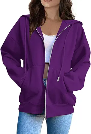OIOLOYJM Zipper Hoodies for Women Long Sleeve Oversized Sweatshirts Y2k Drawstring Soft Jacket 2025 Fall Fashion with Pockets