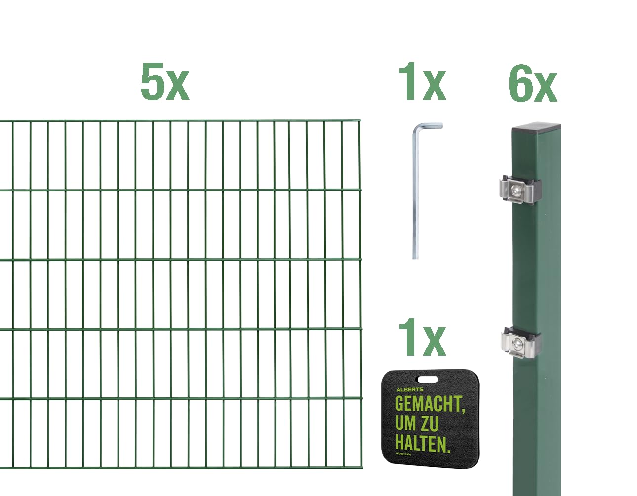 Alberts 691462 Valla de doble varilla con cojín para rodillas, diferentes longitudes y alturas, verde, altura 100 cm, longitud 10 m