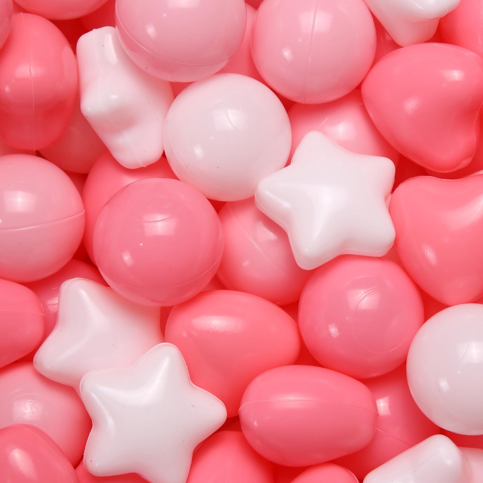 GOGOSO Ball Pit Balls 100 200 500 Pcs,Plastics Balls for Baby Toddlers Kids, Stars Hearts Shape for Pool,Play Tent,Party (Pink White, 200)