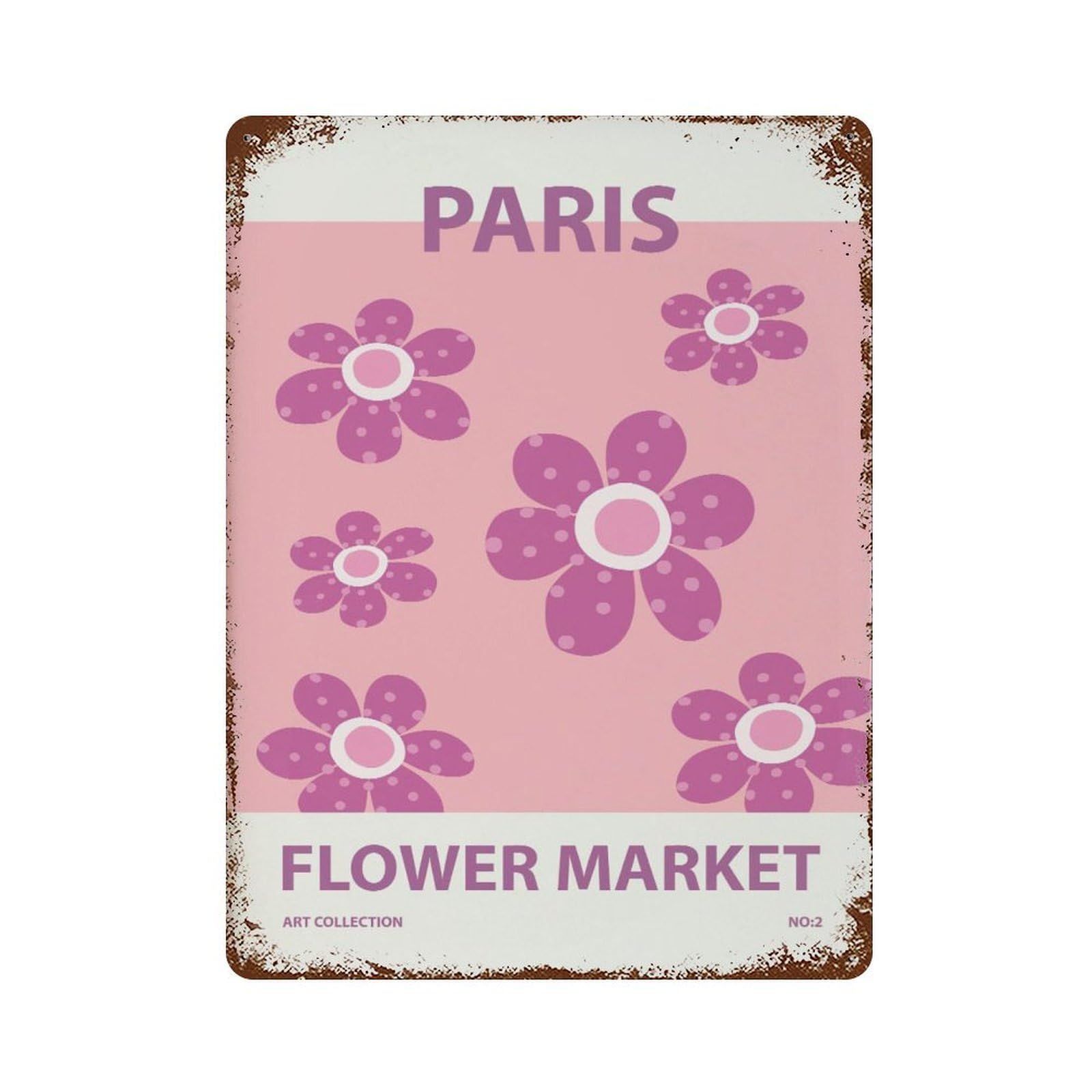 xiaoxiaoshen Paris Flower Market Pink Floral Wall Decor Art Metal Tin Poster Modern Home Decor Art Home Bar Shop Decorations Vintage Sign 40x30cm