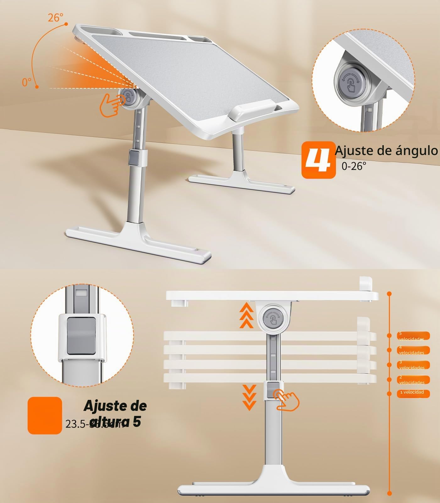 Mesa de cama plegable para ordenador portátil, altura ajustable, para cama, mesa de tablet, soporte para ordenador portátil, compatible con portátiles de 17 pulgadas, para sofá, bandeja
