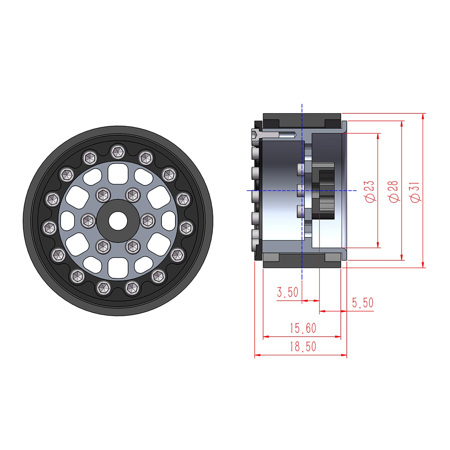 INJORA Rueda Beadlock 1.0 con Offset Negativo en Llanta de Aluminio para TRX4M Ascent18 SCX24 FCX24 1/24 1/18 RC Crawler