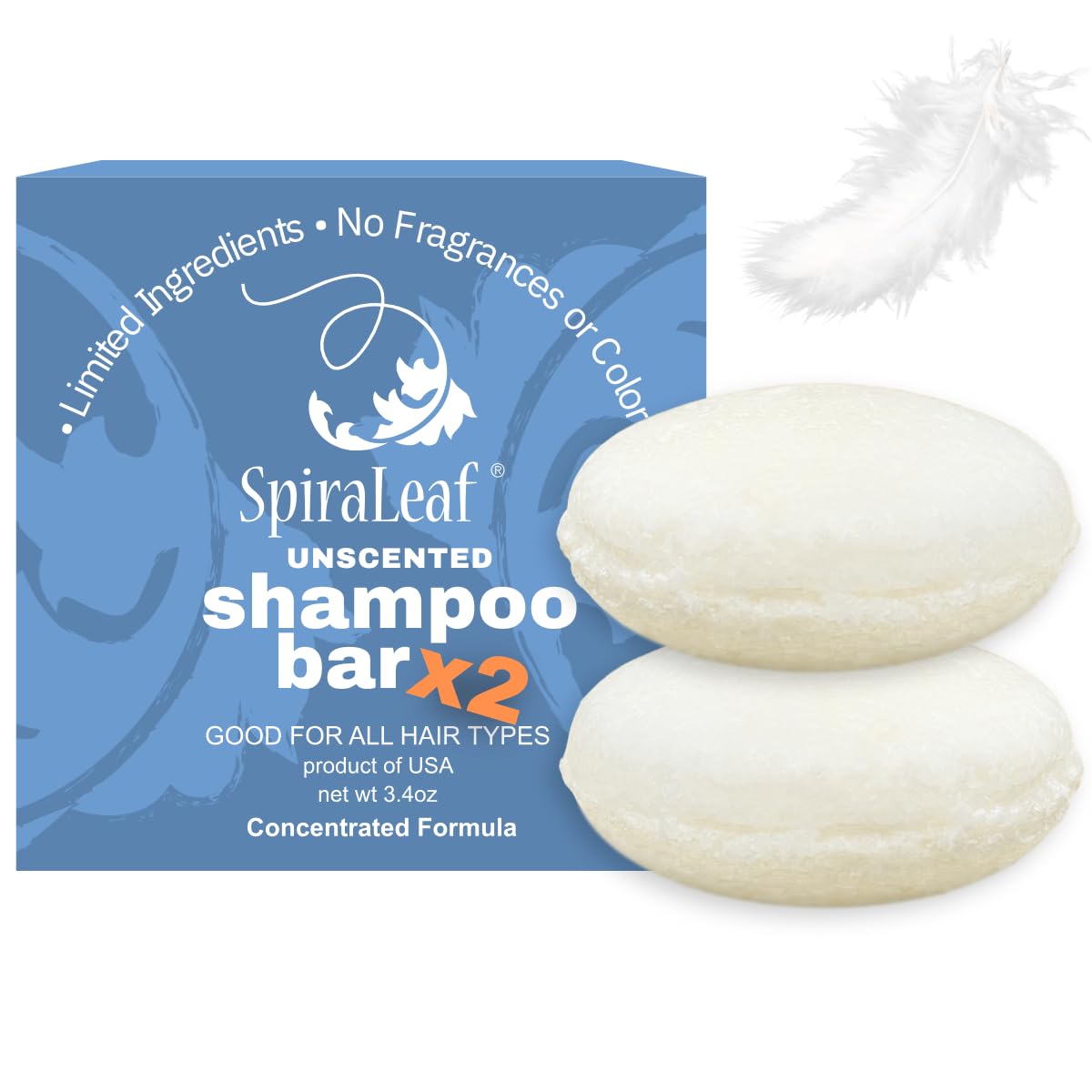 Spiraleaf Solid Shampoo Bars x2 – UNSCENTED Shampoo Bars, All Hair Types, Rich Nourishing Oils, Fragrance-Free, Dye-Free, Concentrated Formula, Crafted in the USA