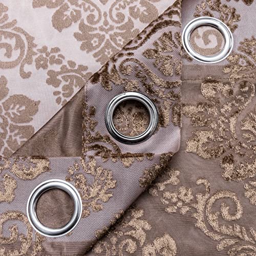Decoridea Grommet Damask Velvet Semi Sheer Window Curtain Panel - Classy Elegant Textured Vintage Curtain For Living Room Bedroom Curtain Panel Drapes, 2 Panels (Damask Mocha, W52 X H108 Inches) #TOP1