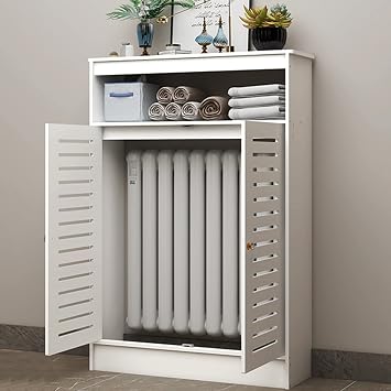 Radiator Cover Display Stand, Heating Cabinet with Double Doors and Storage Shelves, Living Room Furniture Modern Accent Cabinet, Hide Cluttered Pipes, for Home and Office