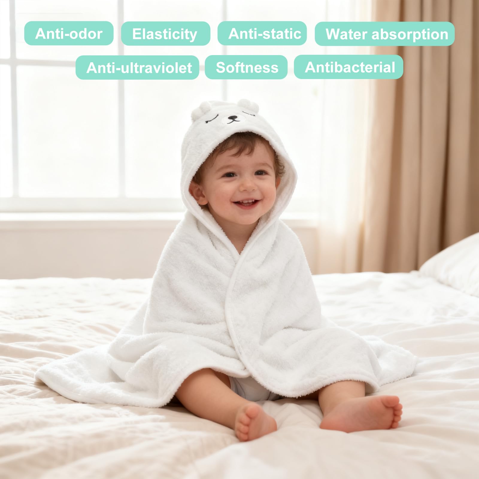 VOSSOT 3 Piezas Toallas de Baño con Capucha, 80 x 80 cm Toalla de Baño con Capucha para Bebé, Toalla Bebe Regalo Recien Nacido Niño Toallas Bebe con Capucha de Animales 0-3 Años Capa de Baño Bebé