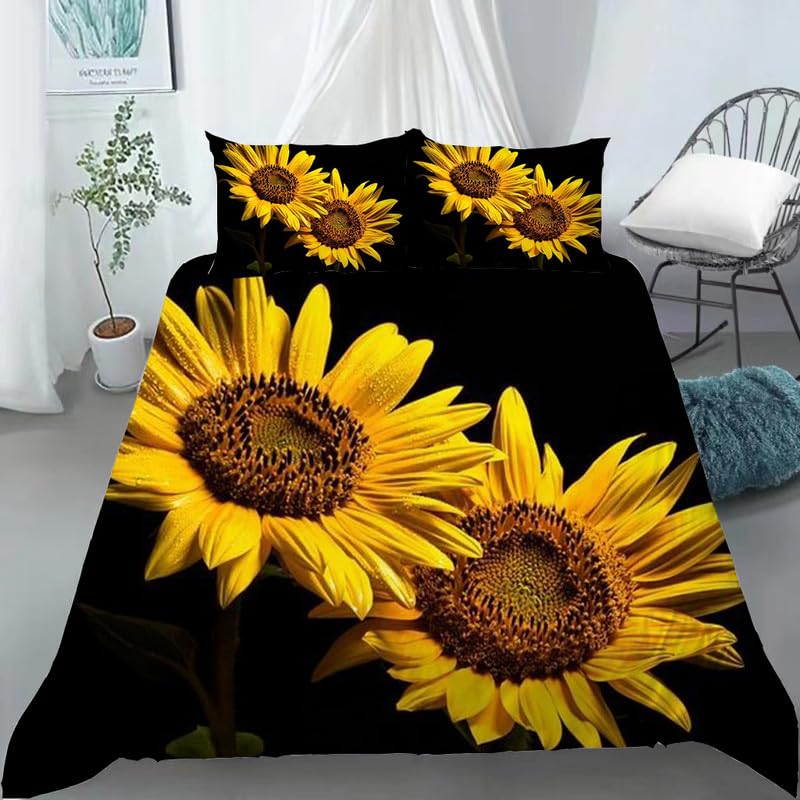 Parure de Lit 90x190 Tournesols Noirs pour Chambre d'Enfant Moderne et Chaleureuse