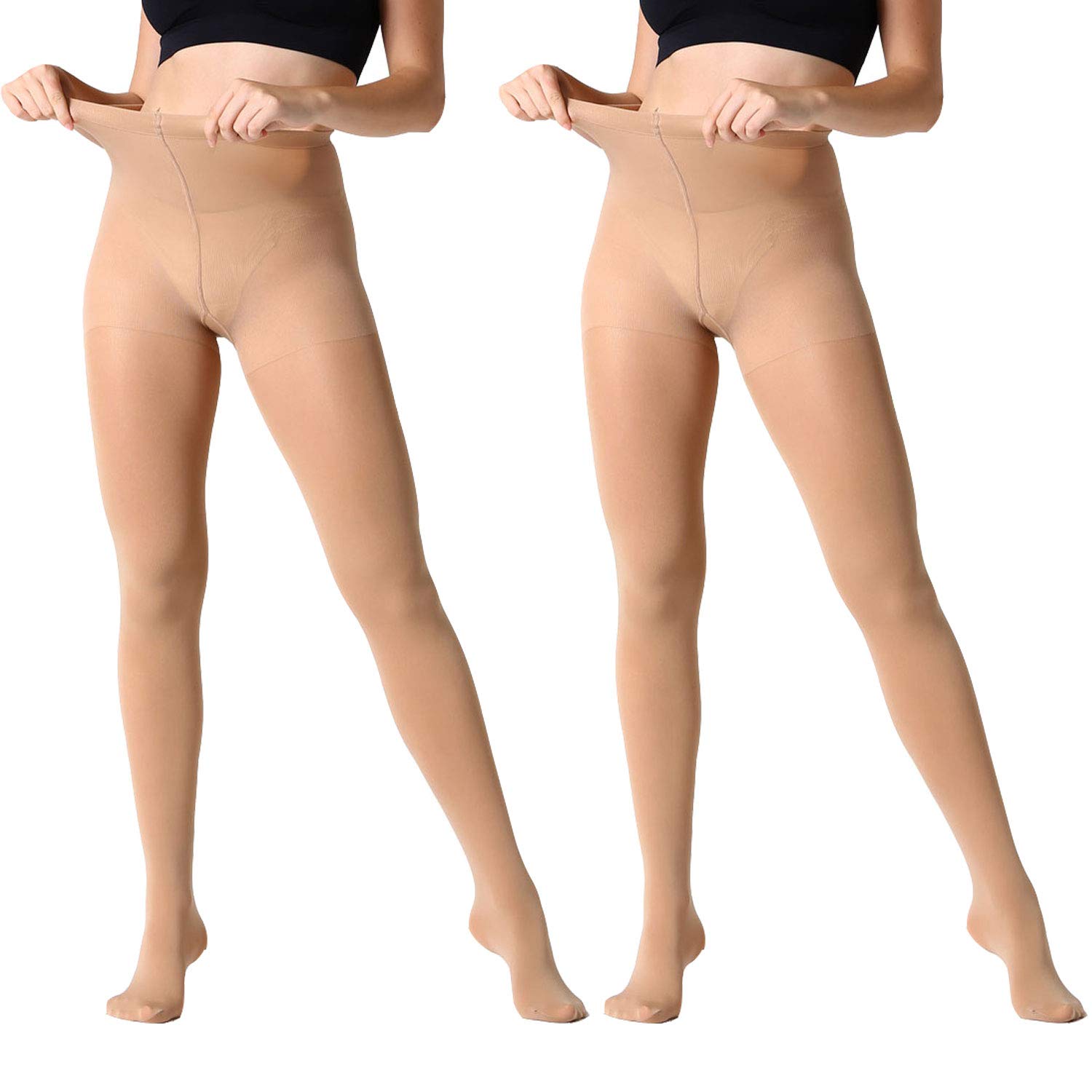 Manzi Women's Suntan-2 2 Pairs 70 Denier Tights Stretch Run Resistant Opaque Control Top Tights(2 Suntan, L)