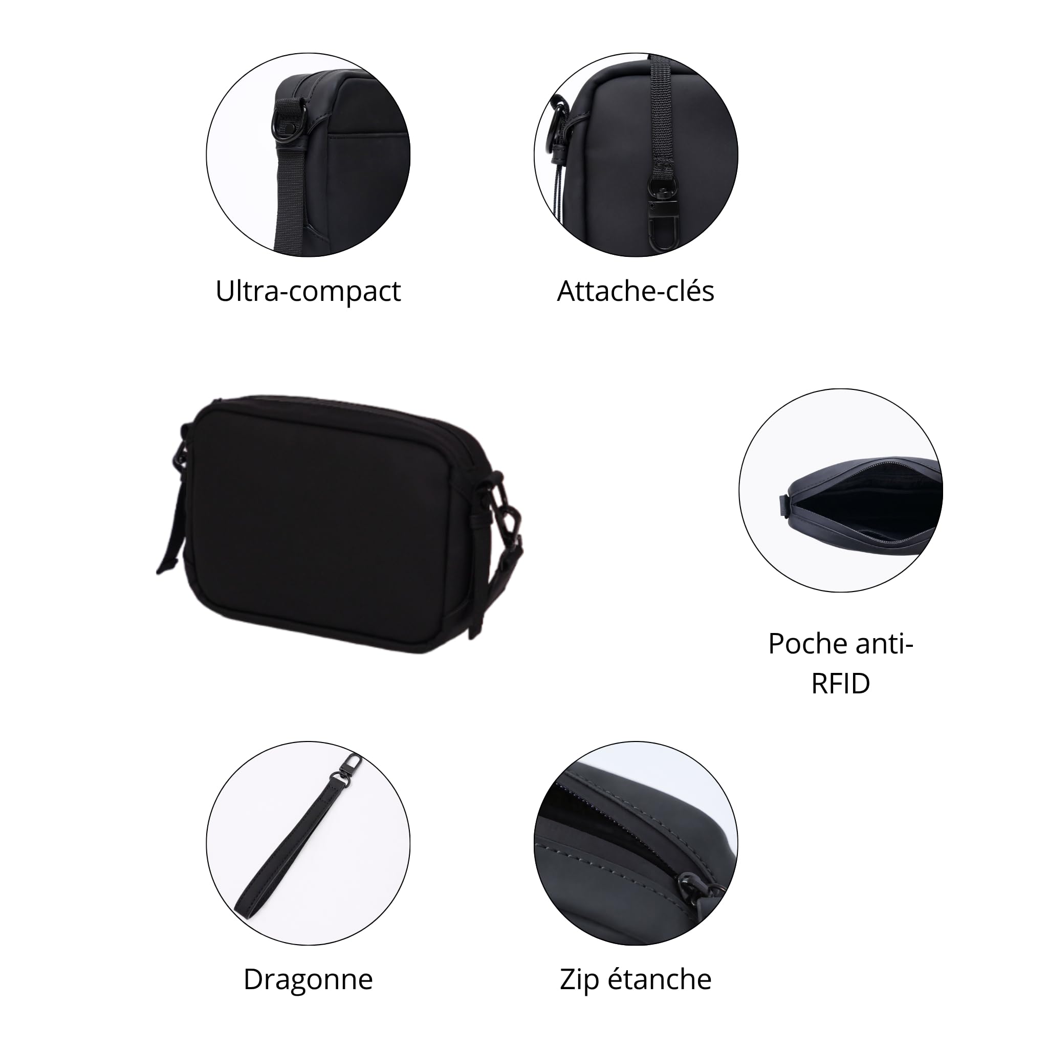 Joomi Sac à Bandoulière Style Urbain Imperméable Anti-Vol Noir