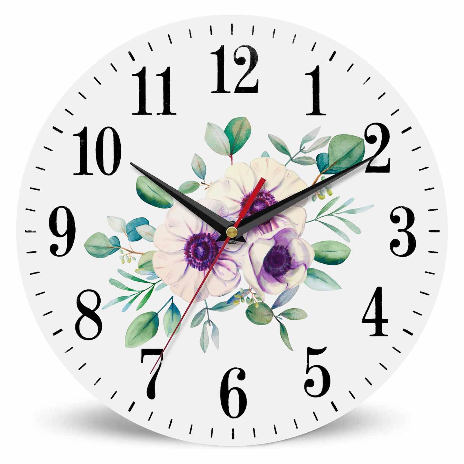Mxocom White Anemonies Wall Clock Beautiful Floral Bouquet Stamen Print 10 Inch Silent Non Ticking Battery Operated Clock Vintage Round Clock for