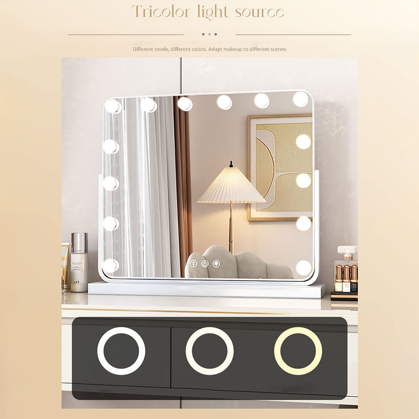 Amazon.co.jp: 化粧鏡 ハリウッドライト付き化粧鏡、LED電球付き、360