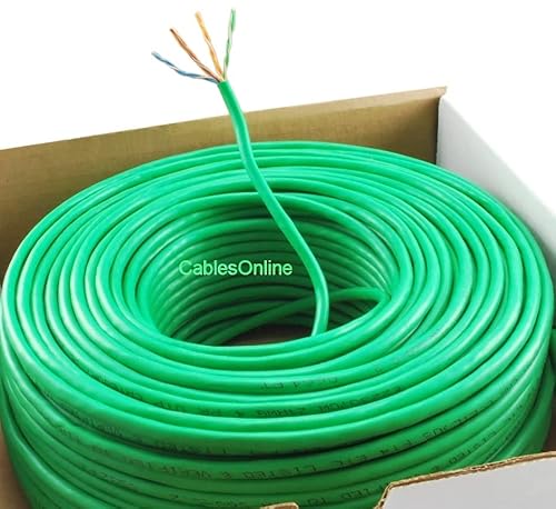Cablesonline 250Ft Cat5E 100% Pure Copper Rj45 350Mhz Utp Solid Ethernet Cable Spool, Green, U-B250G #TOP23