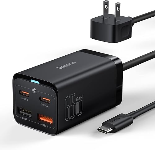 Miniatura 2 de Baseus Cargador USB C rápido GaN3 de 65 W y adaptador de enchufe de viaje