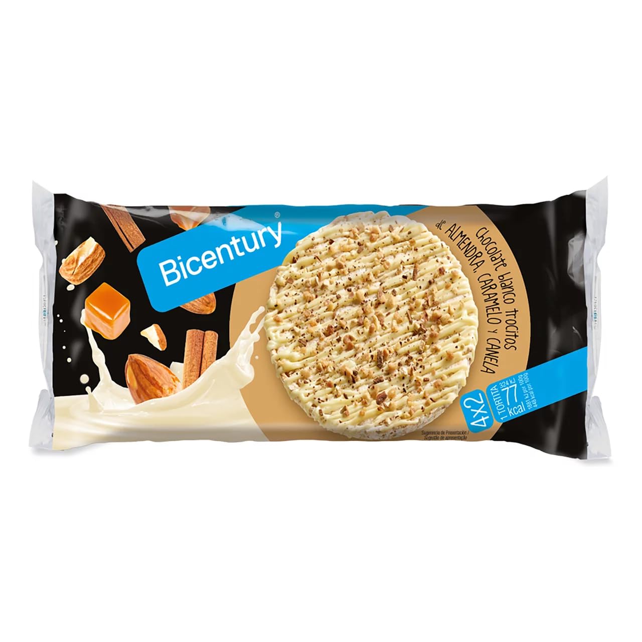 BICENTURY Reiswaffeln mit weißer Schokolade und Mandel-, Karamell- und Zimtstücken 4x2 BICENTURY, 138 g, 12er Pack