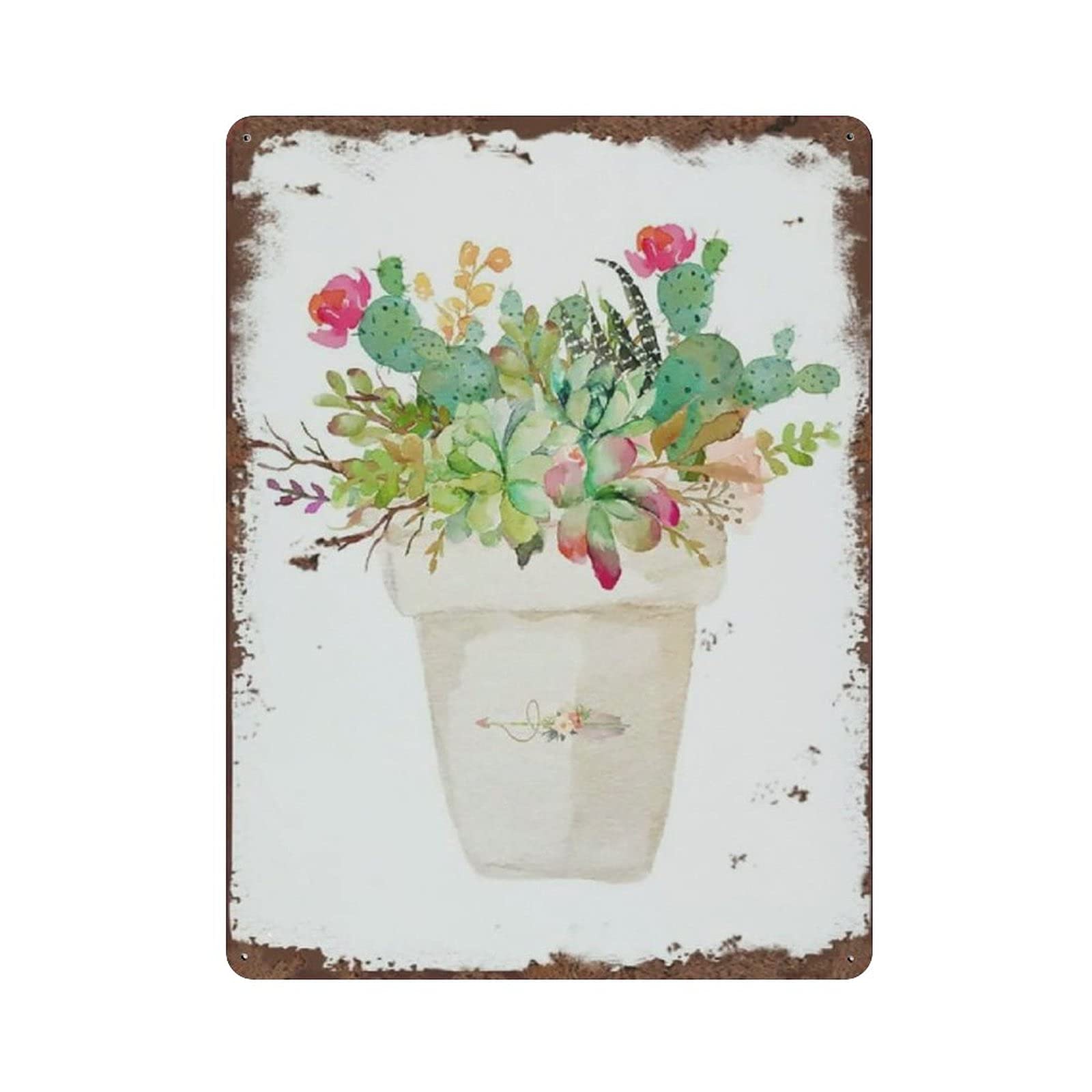 Metal Tin Sign Floral Succulent Bouquet Vintage Tin Poster Metal Sign Wall Decoration Country Kitchen Home Garage Decor 16"x12"