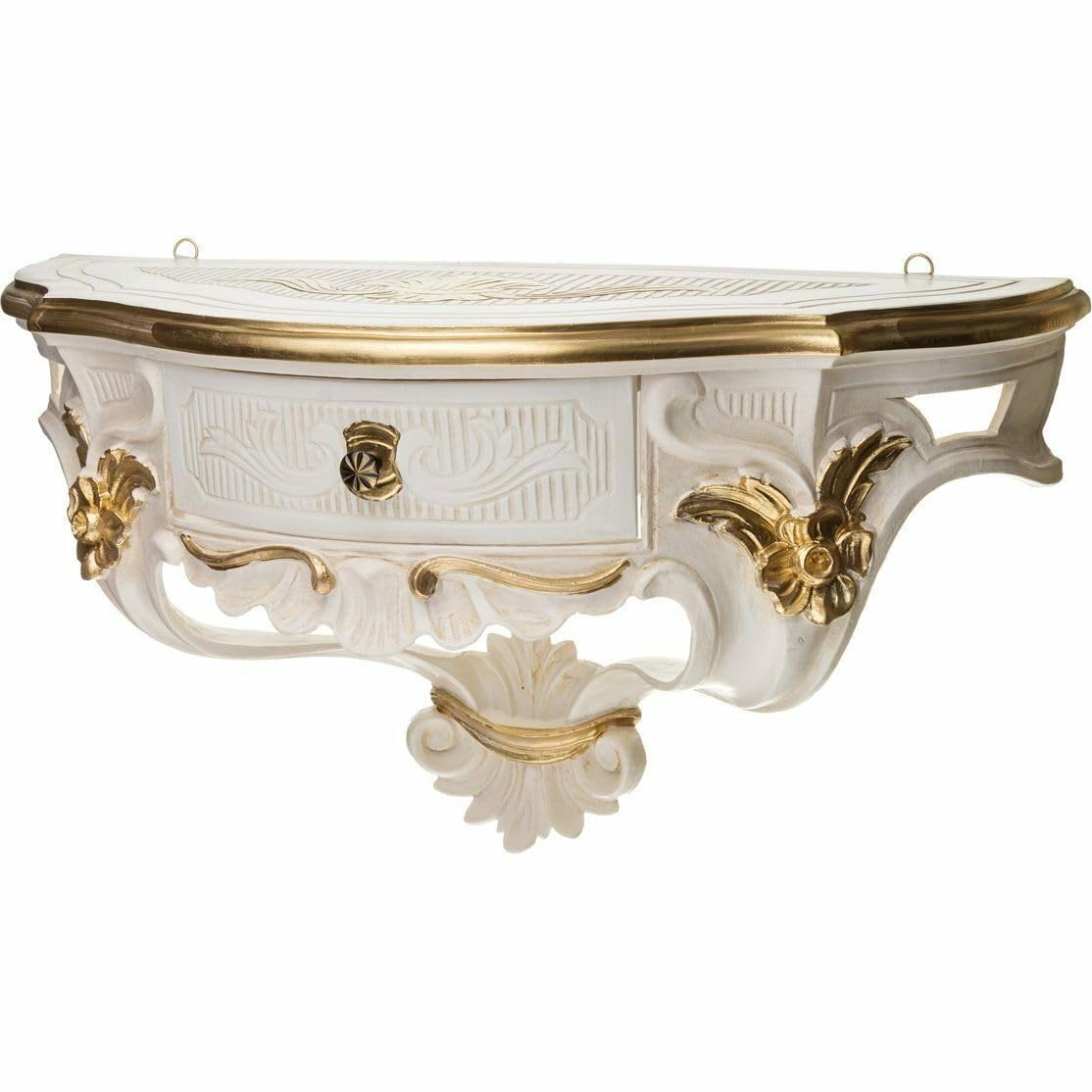 Pintici Wandkonsole mit Schublade Shabby Stil Spiegelkonsole Wanddeko Antik Stil Hängekonsole Wandablage (Elfenbein.Gold)