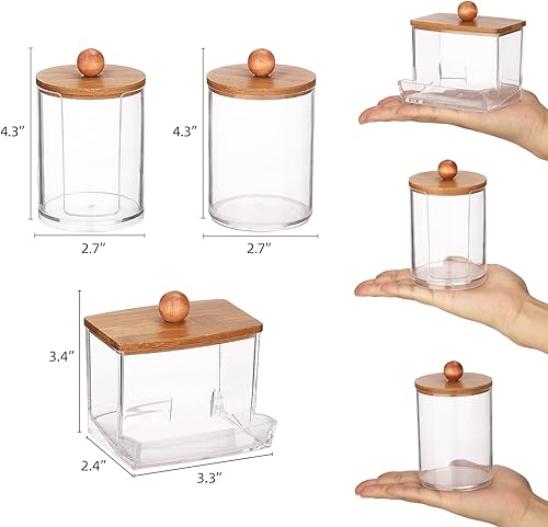 Miniatura 9 de Tbestmax Paquete de 4 recipientes de baño Qtip Holder, dispensador de bolas de algodón de 107 onzas, tarro de boticario con tapas de bambú para