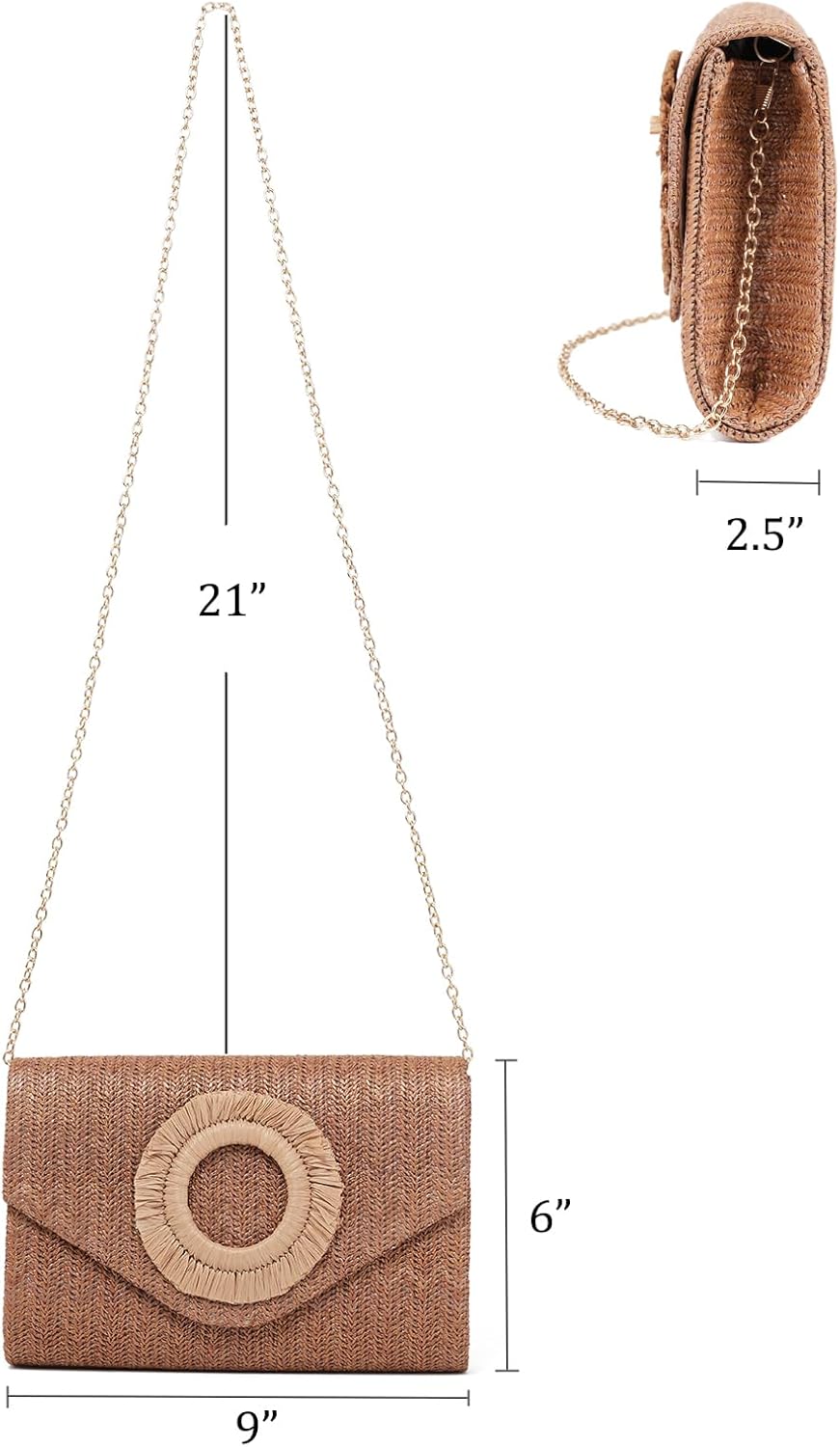 Kseymeir Straws Clutch Purses Raffia Beach Bag Woven Summer Purses Straw Crossbody Bag