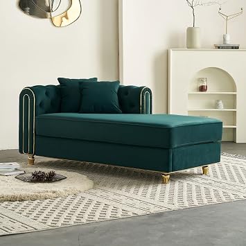 66.9" W Velvet Chaise Lounger - Modern Luxury Lounge Chair with Tufted Back for Living Room & Bedroom