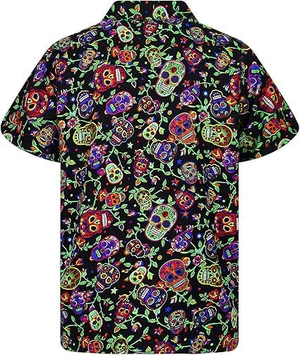 Funky Hawaiian Shirt Casual Men Front Pocket Button Down Very Loud Shortsleeve Unisex Beach Multi Colors…2