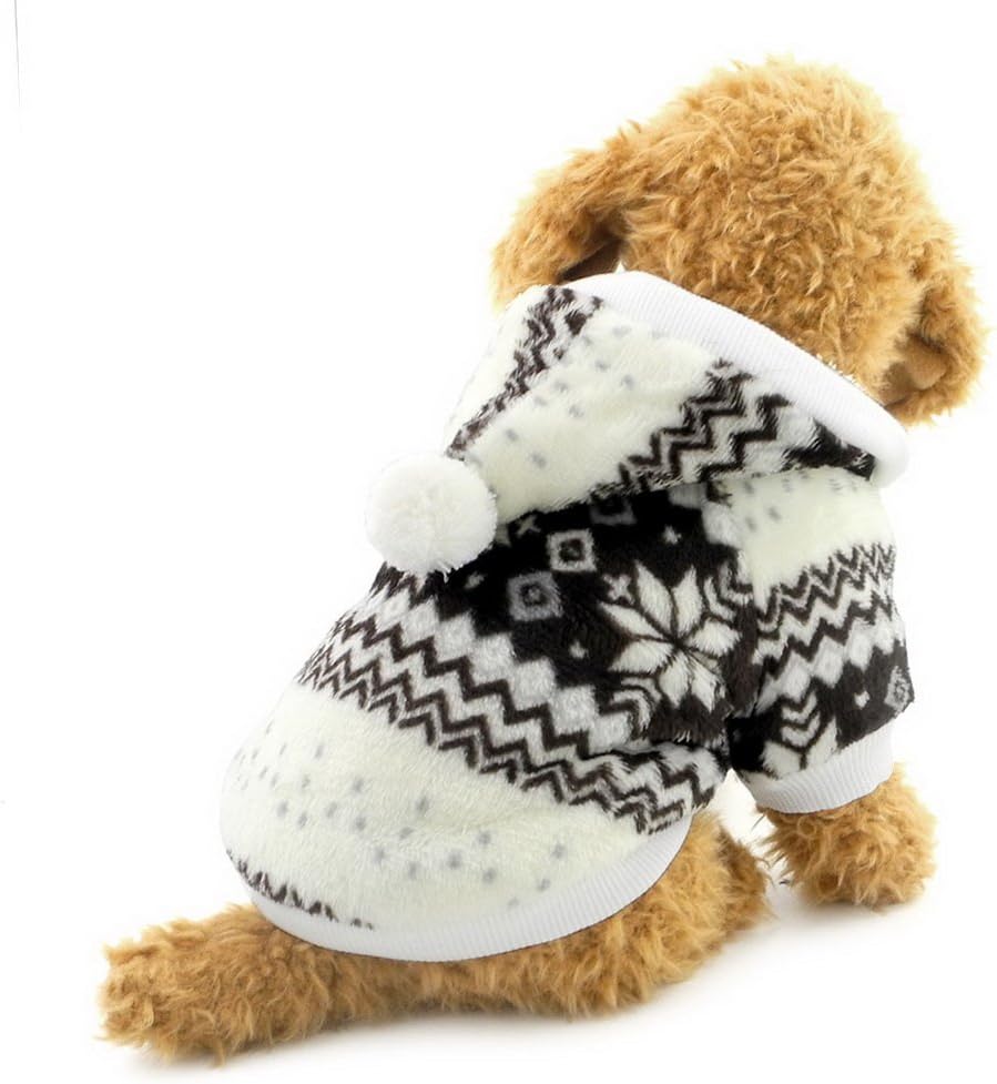 SELMAI Dog Christmas Coat Snowflake Fleece Dog Hoodie Sweater Small Pet Clothes Pattern Brown XS, XS (Chest:25-29cm; Back:16-20cm)