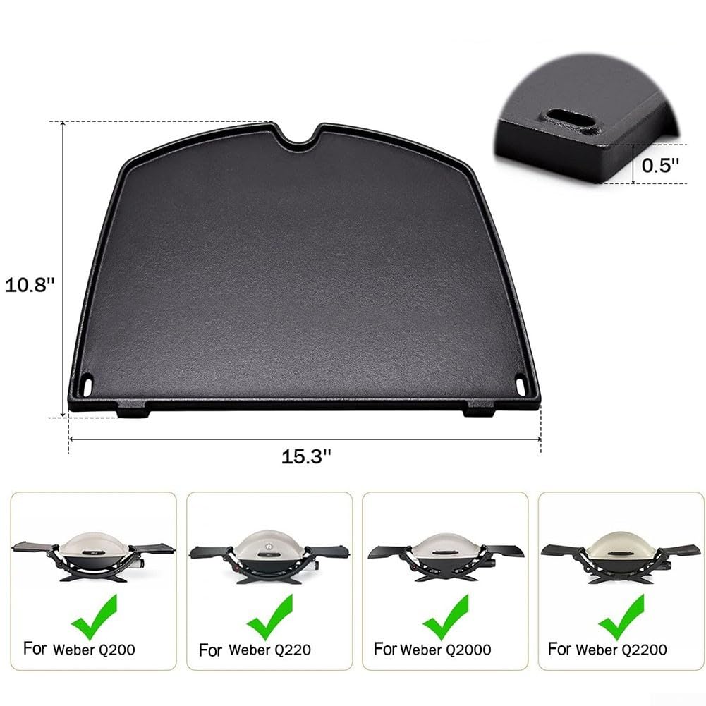 Żeliwna płyta grillowa do serii Q2200 Q2000 Q2400 – 27,4 cm x 38,9 cm równomierne ogrzewanie akcesoria do grilla z podwyższoną wargą do idealnego grillowania i gotowania