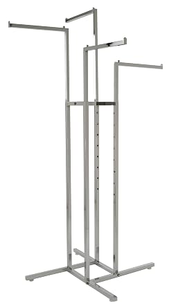 Only Garment Racks #2223 Four Way Rack Clothing Rack - Heavy Duty Chrome 4 Way Rack, Adjustable Height Arms, Square Tubing, Perfect for Clothing Store Display with 4 Straight Arms ...