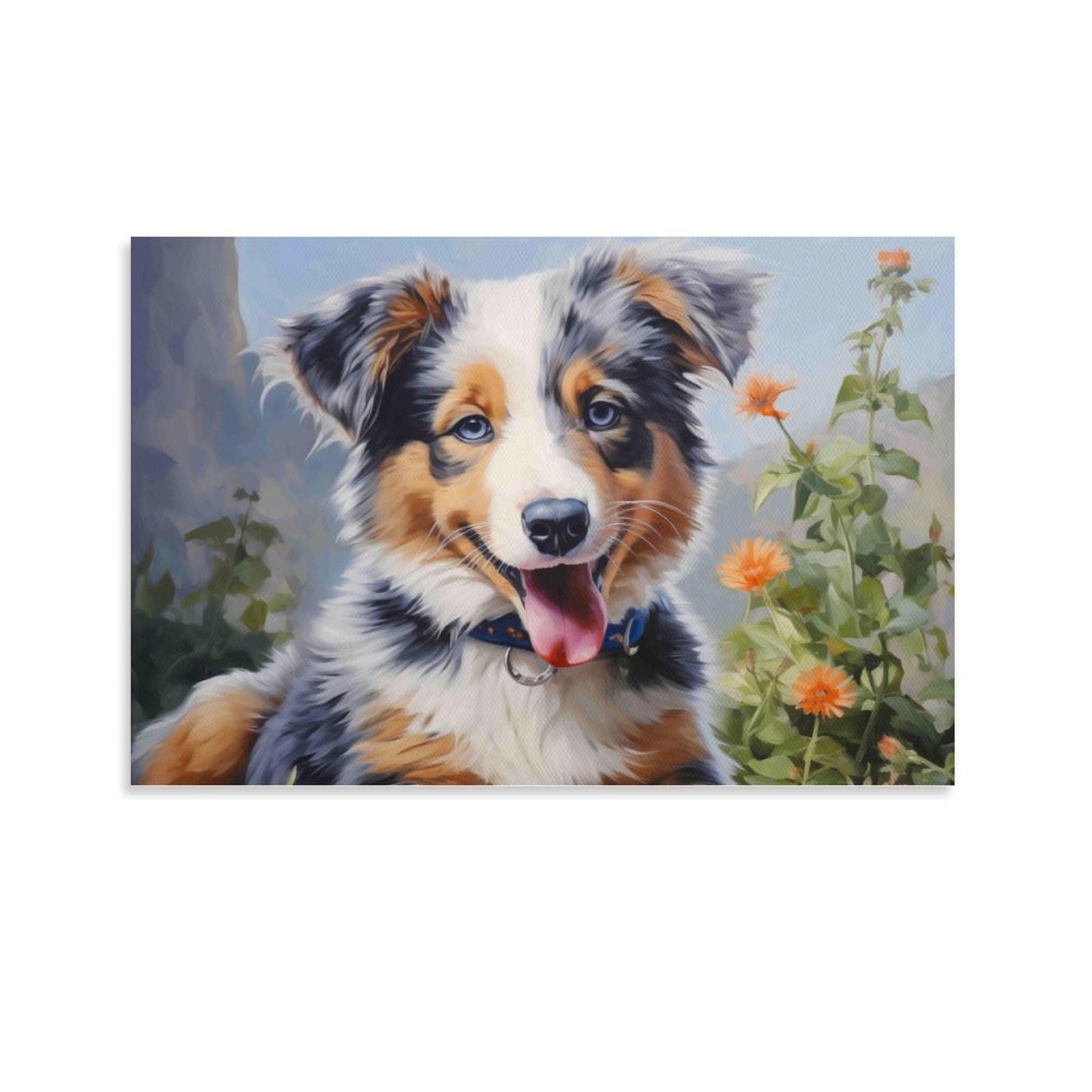 Cplvkwrqj Unframe-Style-6 Cute Australian Shepherd Single Merle Australian Shepherd Puppy Canvas Wall Art - Housewarming Gift Living Room Focal Point Ready To Hang Decor 20X30inch(50X75cm)