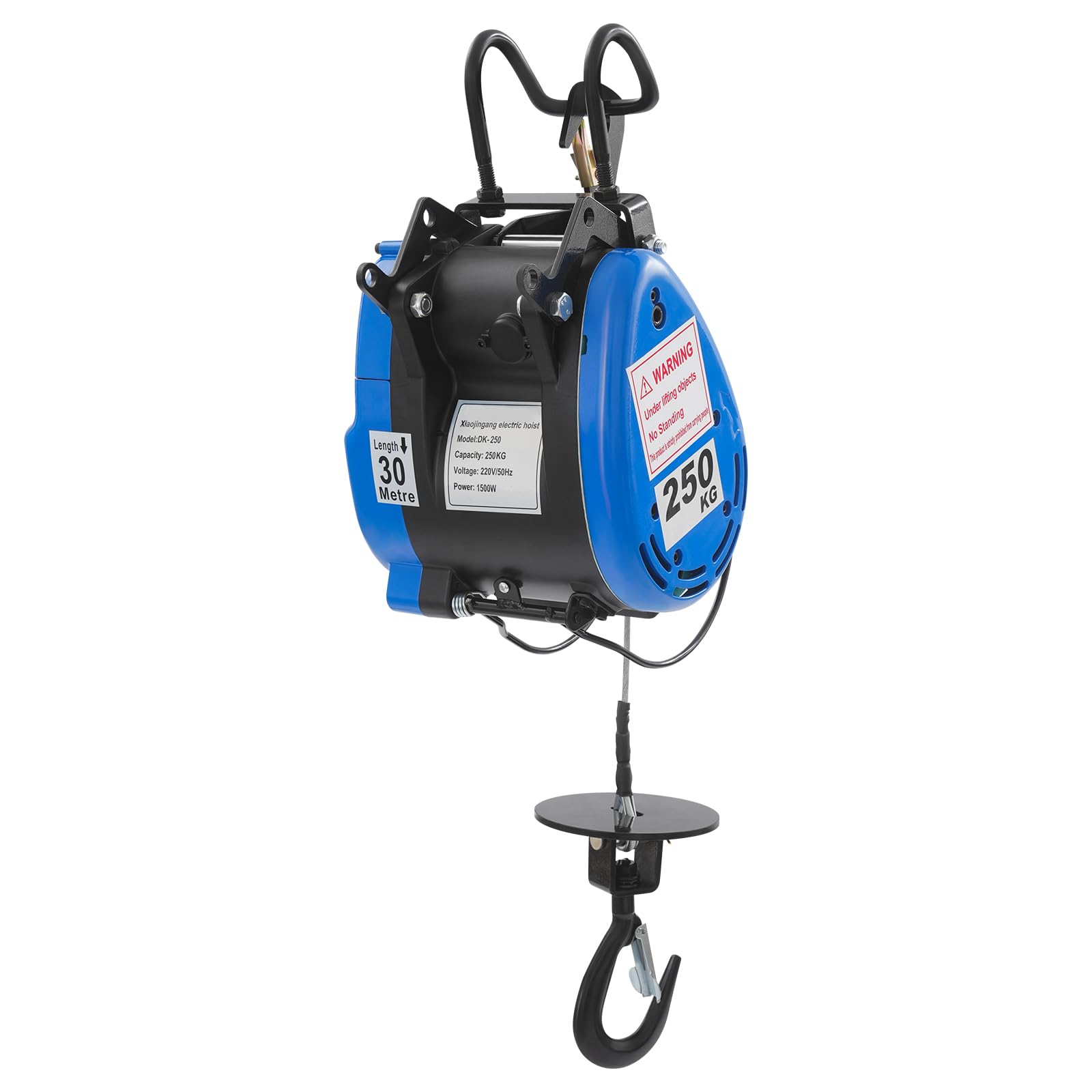 Elektrische Seilwinde 250kg Seilzug Motorwinde 1500W Seilhebezug Hebezug 19m/min Flaschenzug Kettenzug mit Drahtlose Fernbedienung