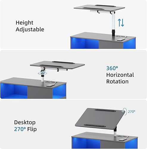 Miniatura 74 de HNEBC Mesita de noche con estación de carga inalámbrica, la mesita de noche LED tiene una estación de trabajo giratoria ajustable, mesita de noche 1
