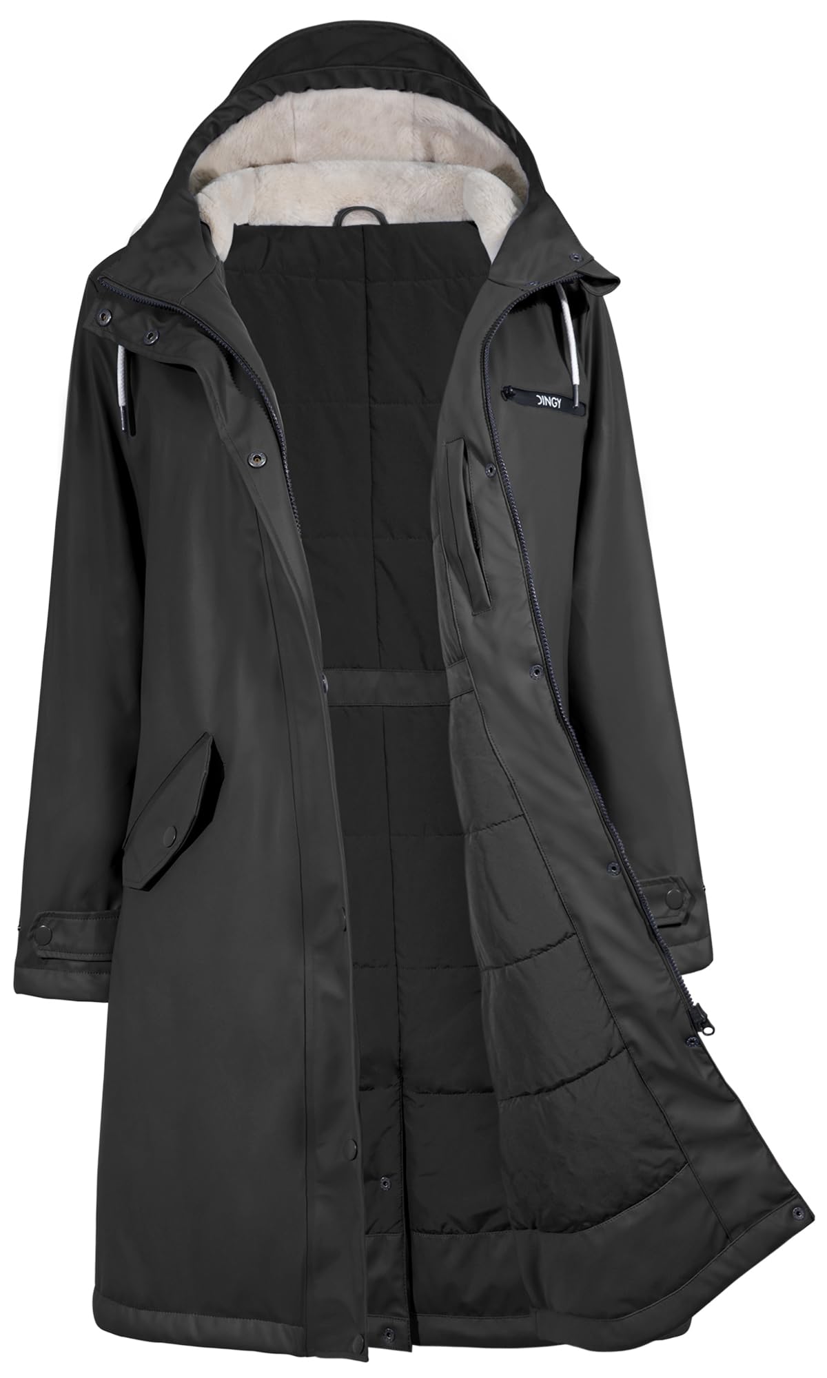 Parka de invierno para mujer chubasquero impermeable forro de algodón abrigo largo 8