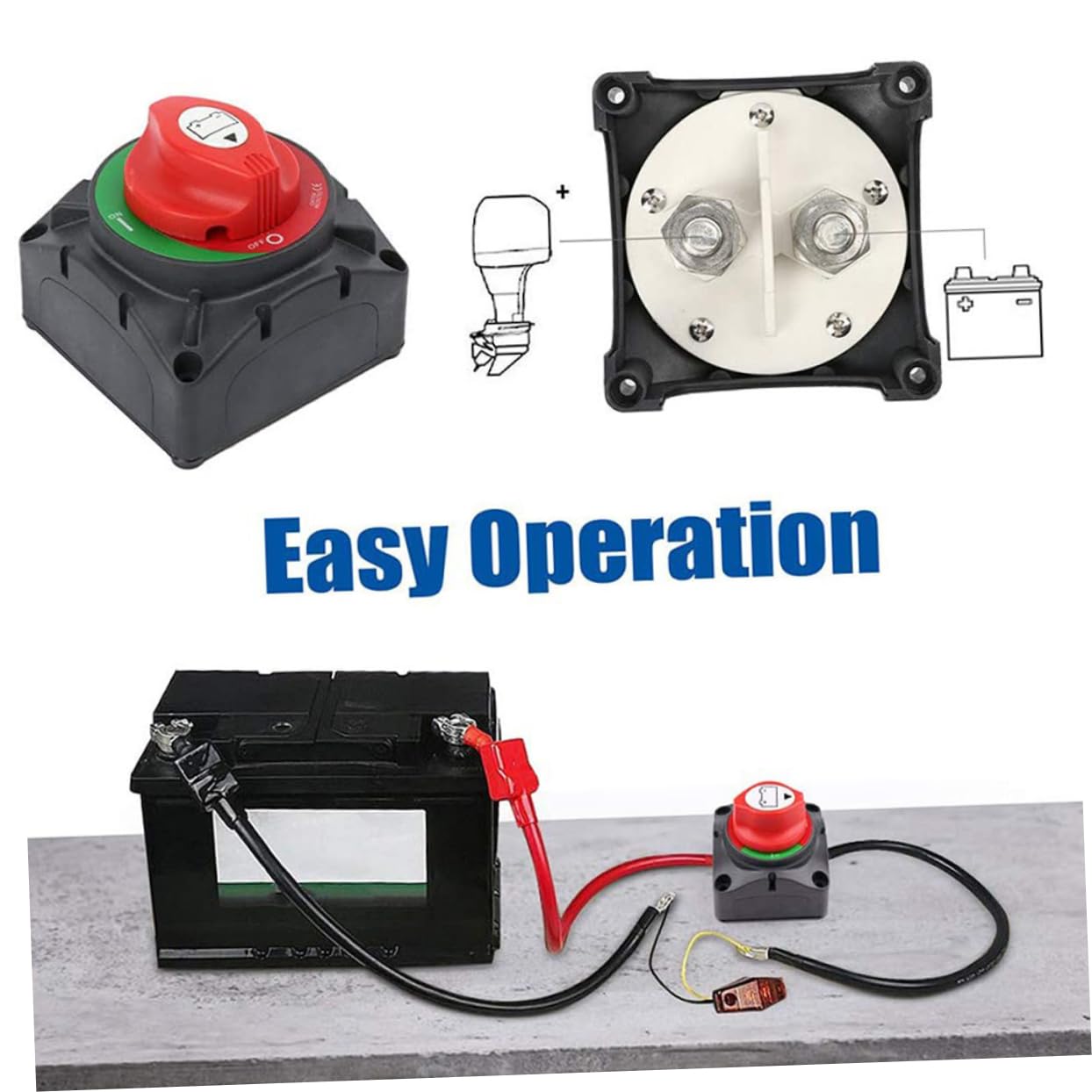 Amosfun Interruttore di Scollegamento Batteria Rotante per Barche Yacht Camper Atv Utv Funzione di Interruzione Isolamento per Alimentazione Camper e Prevenzione Perdite Elettriche