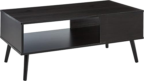 Furinno Claude - Mesa de centro estilo mediados de siglo con patas de madera, color espresso grande sin elevación