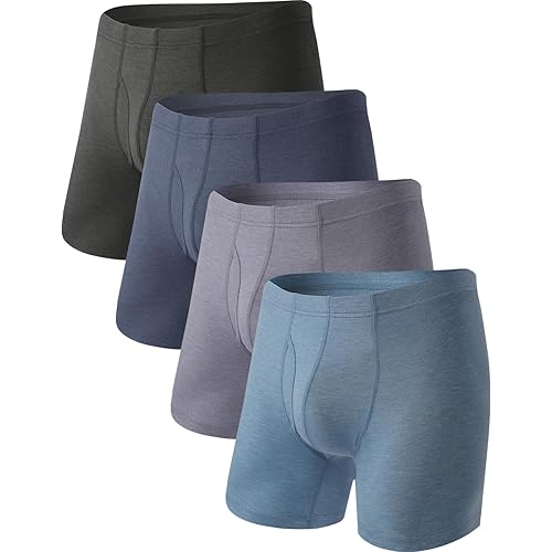 BAMBOO COOL Men's Ultra ComfortSoft Underwear, Moisture Wicking & Breathable No Ride Up Boxer Briefs with Fly, Multipack