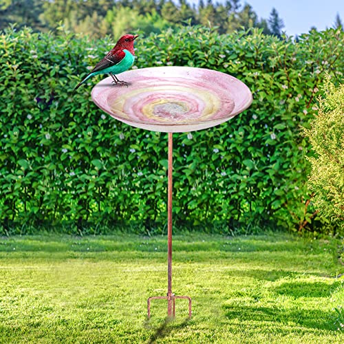 Vcuteka Glass Bird Baths For Outdoors, 26" Height Bird Bath Bowl Birdbaths For The Garden With Metal Stake (Pink) #TOP5