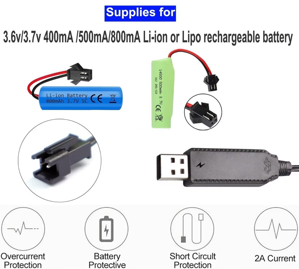 Kabel do ładowania akumulatora przewód USB do ładowania 3,6 V 3,7 V do akumulatorów LiPo zestaw SM-2-pinowa wtyczka używana na zabawkach RC Samochód cysterny ciężarówki pociągi łódź