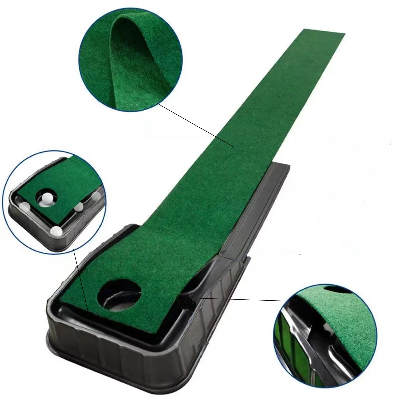 Golf Green – Tappetino portatile con ritorno automatico della palla, per interni con ritorno della palla, verde, mini golf pratica allenamento aiuto – casa, ufficio, ufficio