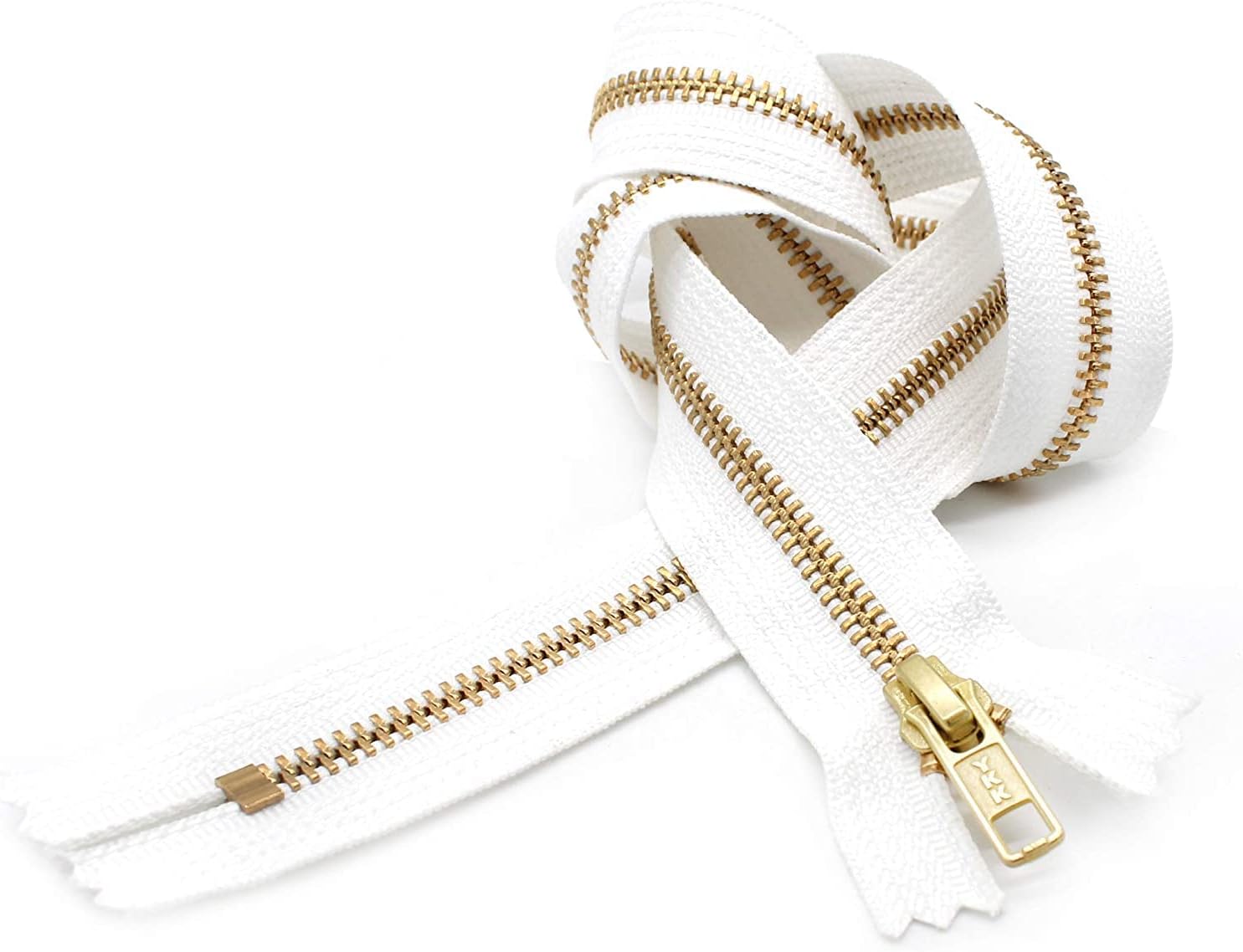 #5 White Closed Bottom Brass Upholstery YKK Zipper - Color: White - Choose Your Length - Made in The United States (1 Zipper Per Pack) (20 Inches)