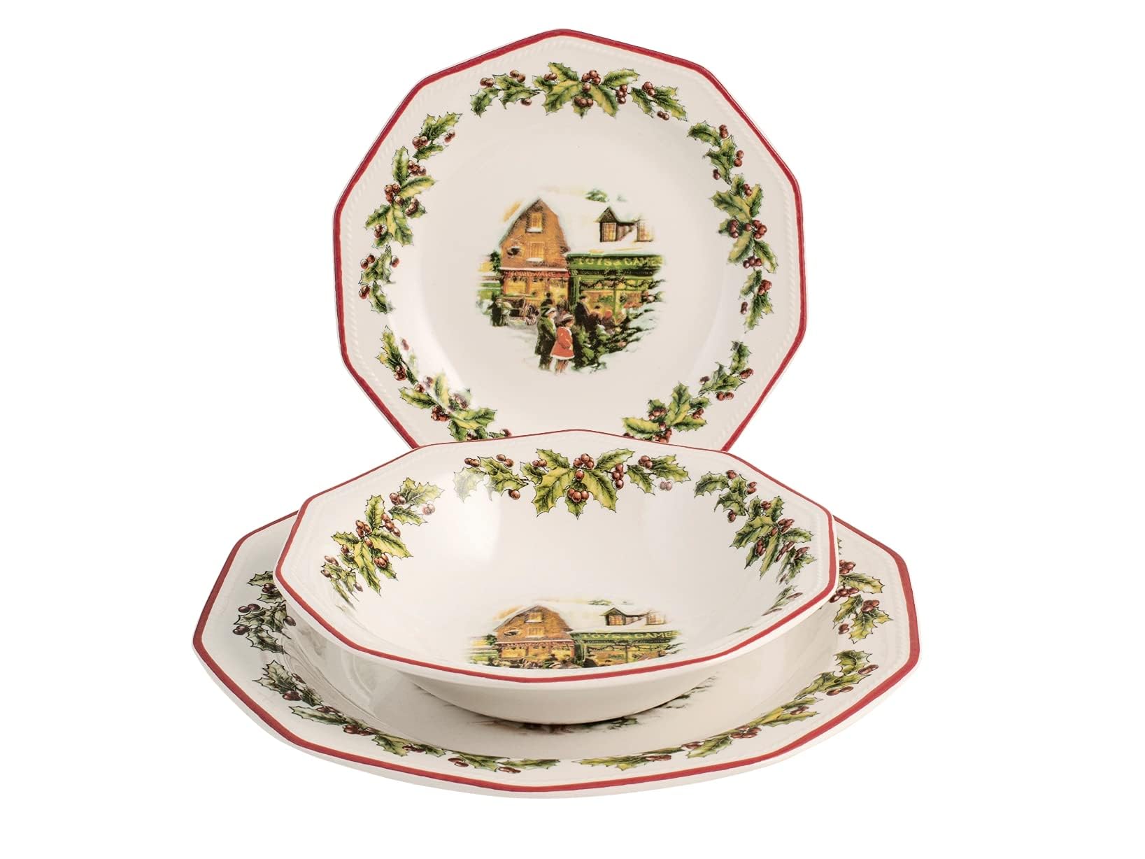 Churchill Holly Toys - Vajilla de 18 Piezas, Loza, Decoración Navideña Multicolor