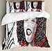 Ambesonne African Duvet Cover Set, American Girl Singing with Saxophone Player Popular Sound Design, Decorative 3 Piece Bedding Set with 2 Pillow Shams, Queen Size, Black Grey