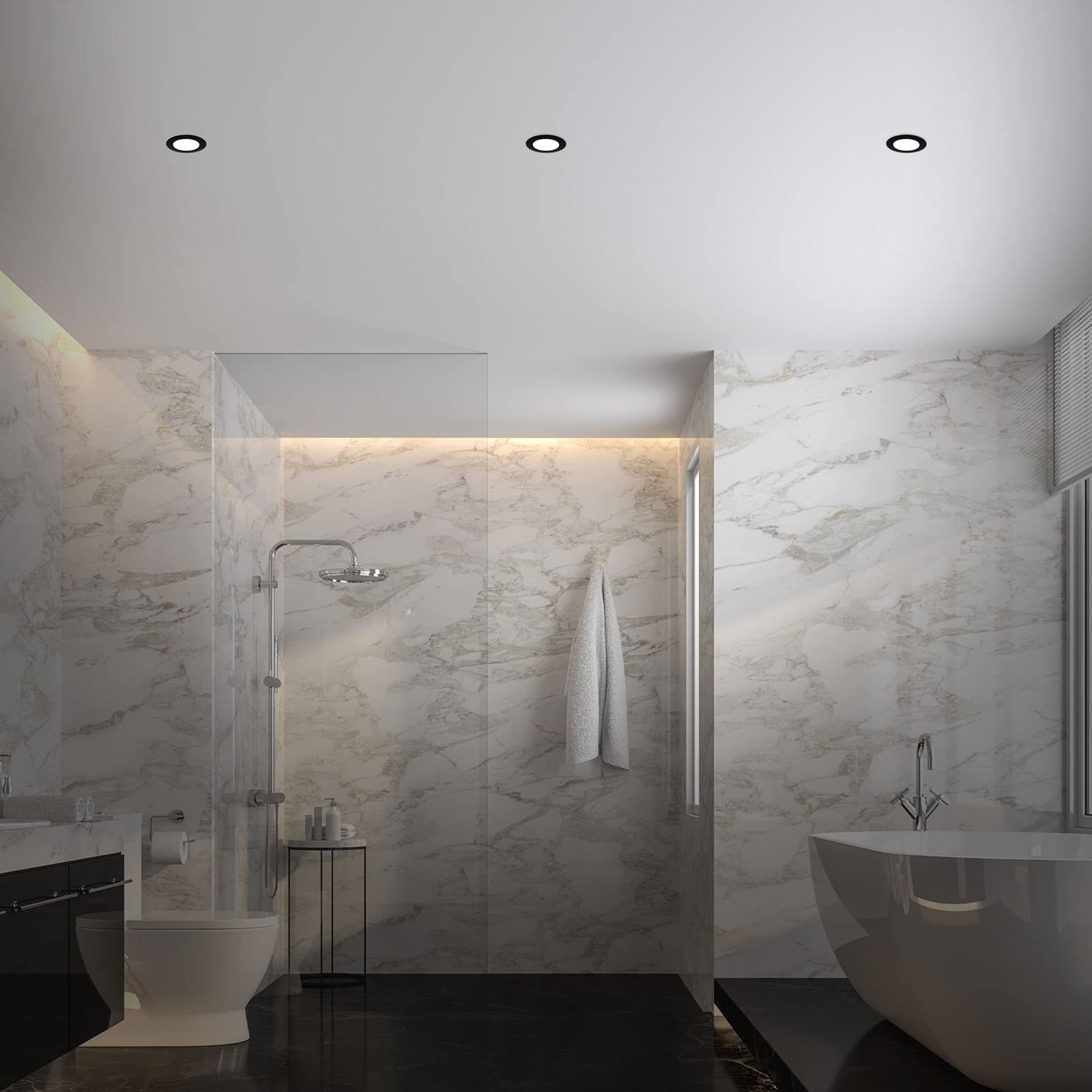 BRILONER - Set di 3 luci da incasso LED a soffitto, luci da incasso RGB CCT, faretto da incasso LED per bagno, faretto da incasso per bagno IP65, nero, 92x45 mm (DxH)