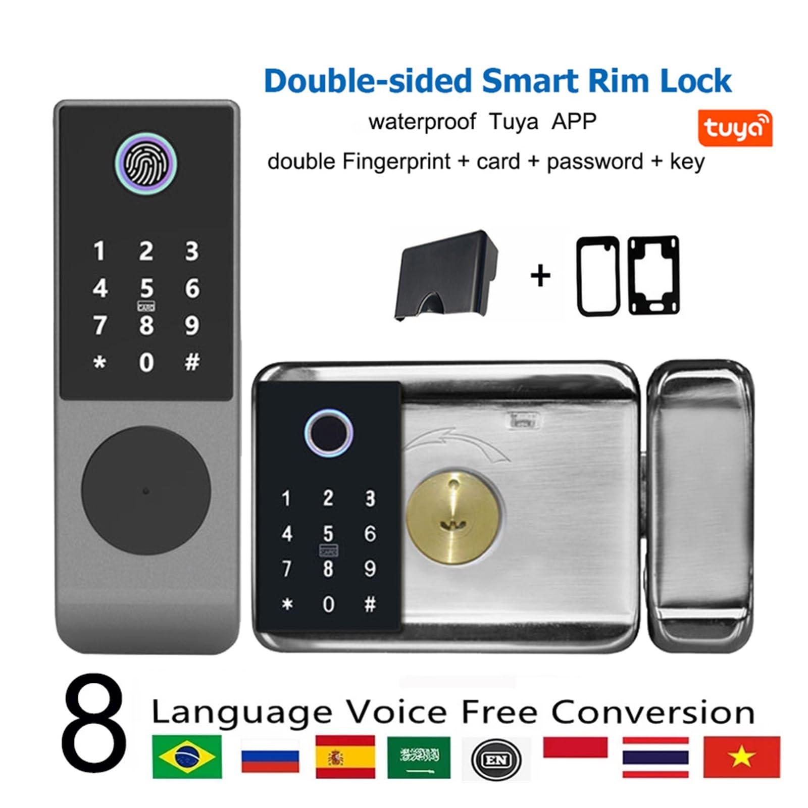 Cerradura inteligente TTLock impermeable para puerta de exterior con huella dactilar, Bluetooth, contraseña y llave mecánica