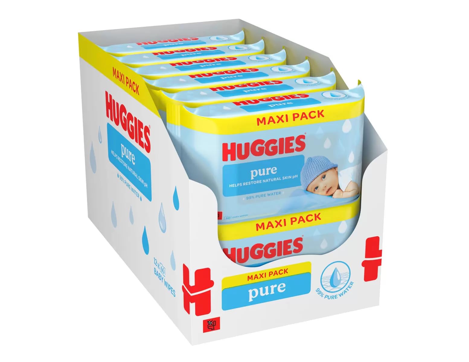 Huggies Pure Wipes 12 x 60 wipes (New Package)